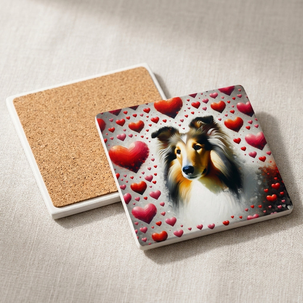 Collie ceramic coasters set of 4, cork back