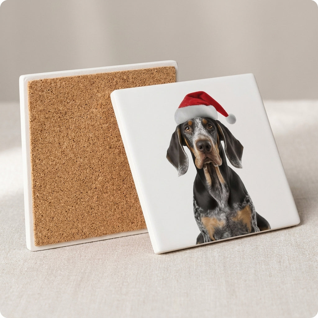 Bluetick Coonhound ceramic coasters set of 4, cork back