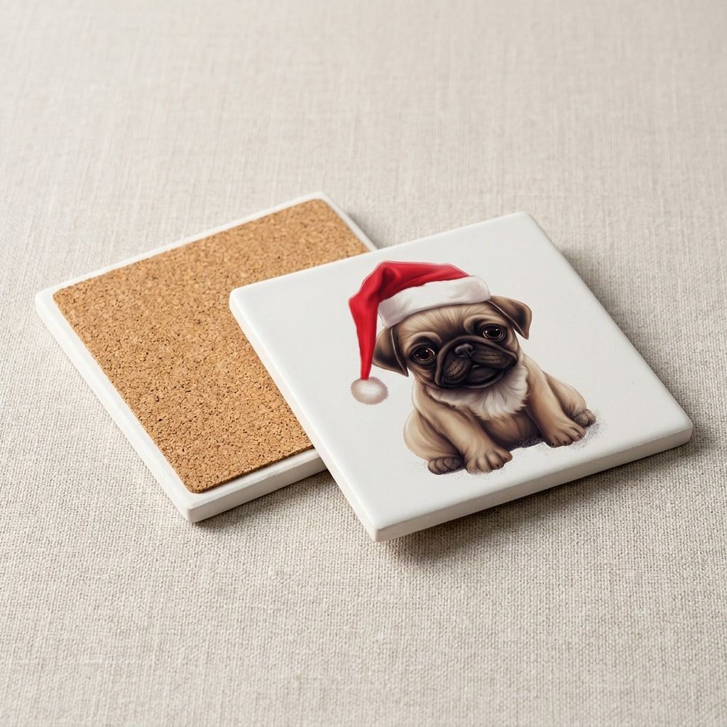 Pug Puppy Drawing ceramic coasters set of 4, cork back