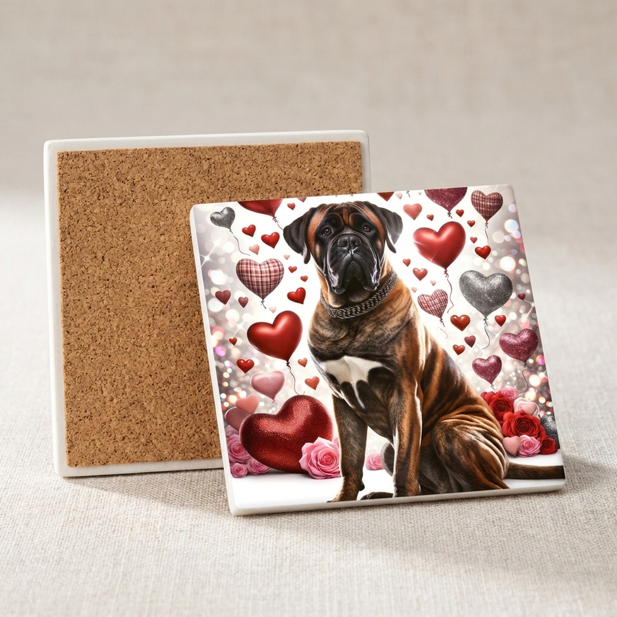 Mastiff ceramic coasters set of 4, cork back