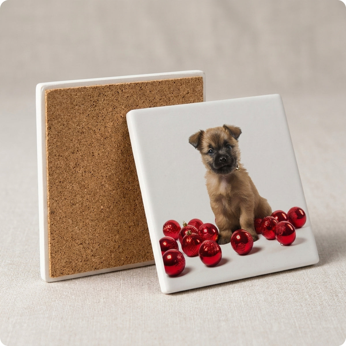Cairn Terrier Puppy ceramic coasters set of 4, cork back