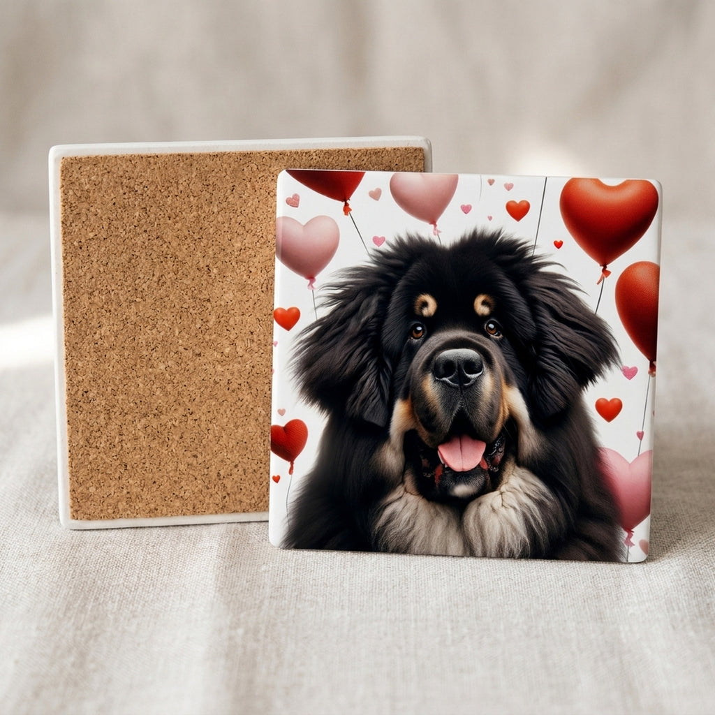 Tibetan Mastiff ceramic coasters set of 4, cork back