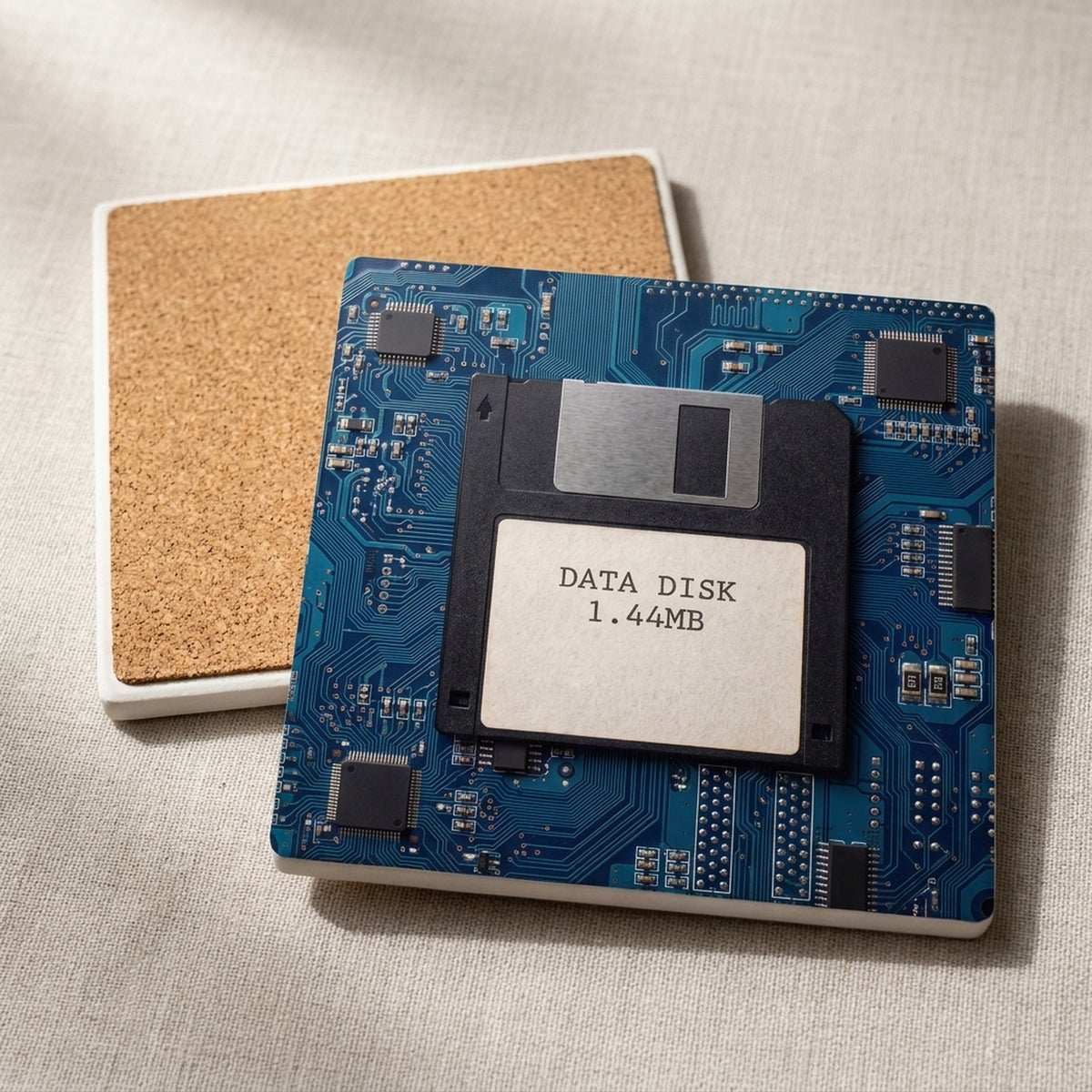 Floppy Disk ceramic coasters set of 4, cork back