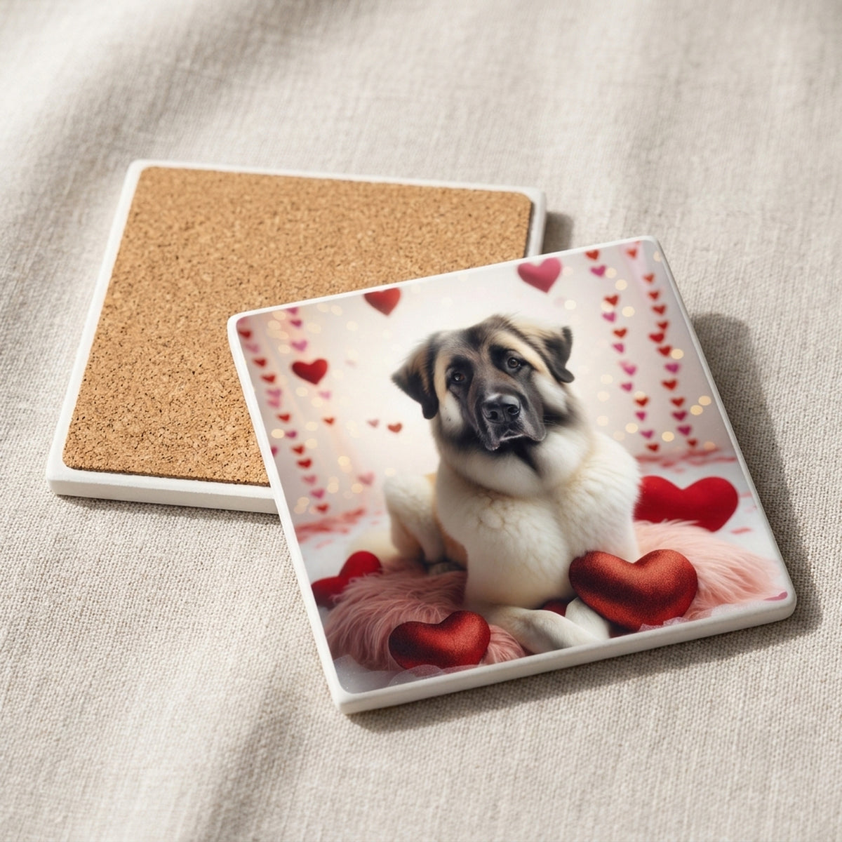 Anatolian Shepherd Dog ceramic coasters set of 4, cork back