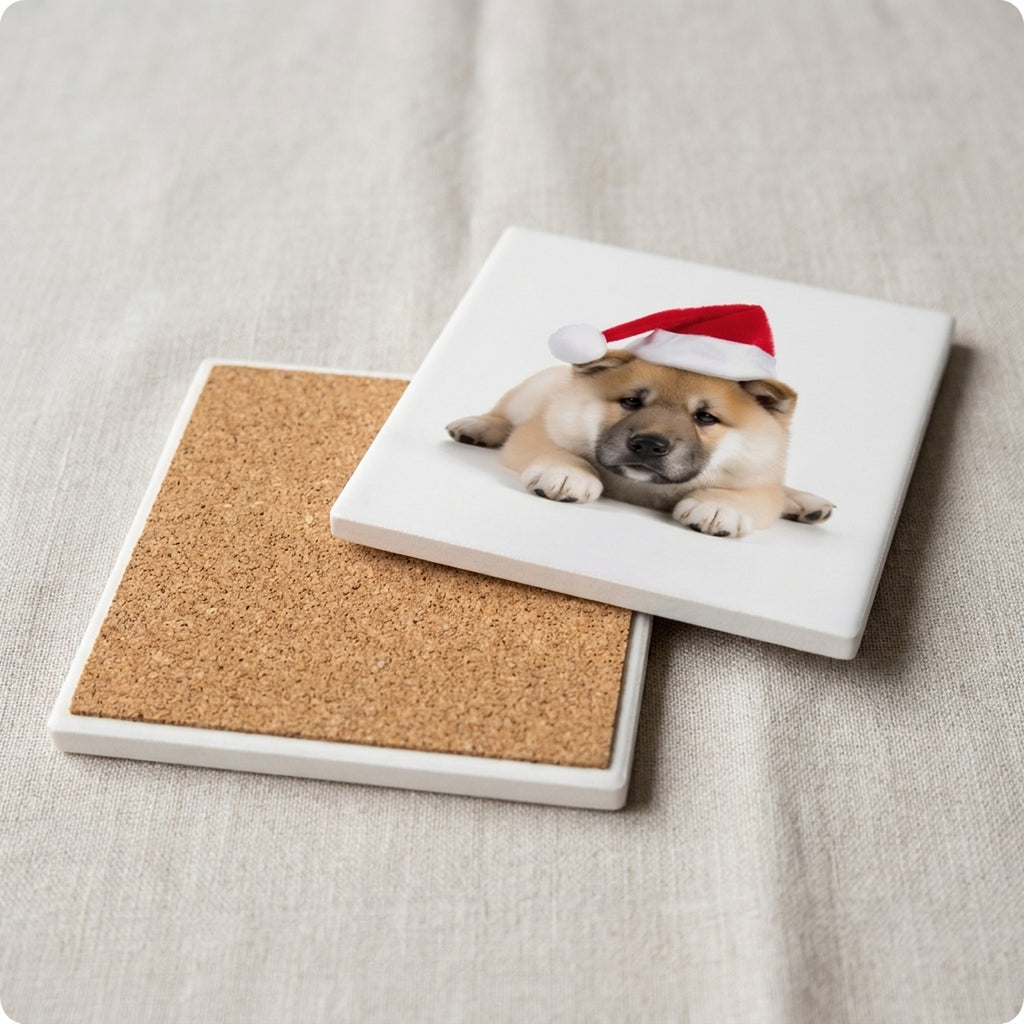 Akita Puppy ceramic coasters set of 4, cork back