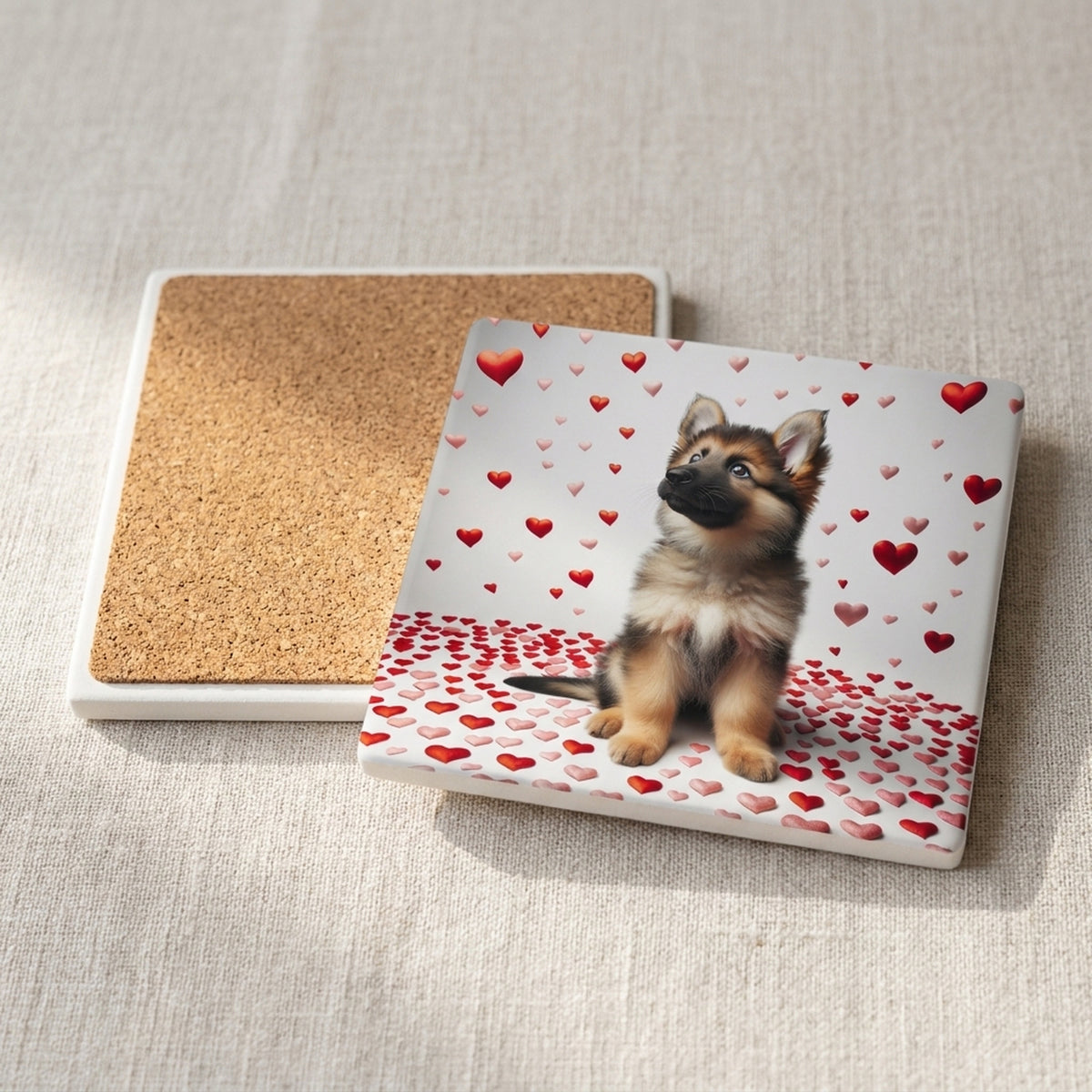 German Shepherd Dog ceramic coasters set of 4, cork back