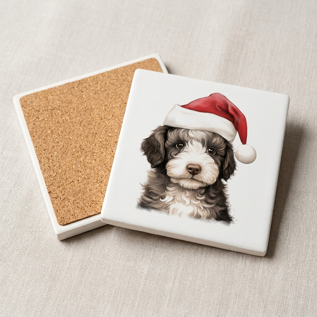 Spanish Water Dog Puppy Drawing ceramic coasters set of 4, cork back