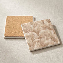 Boho Pampas ceramic coasters set of 4, cork back