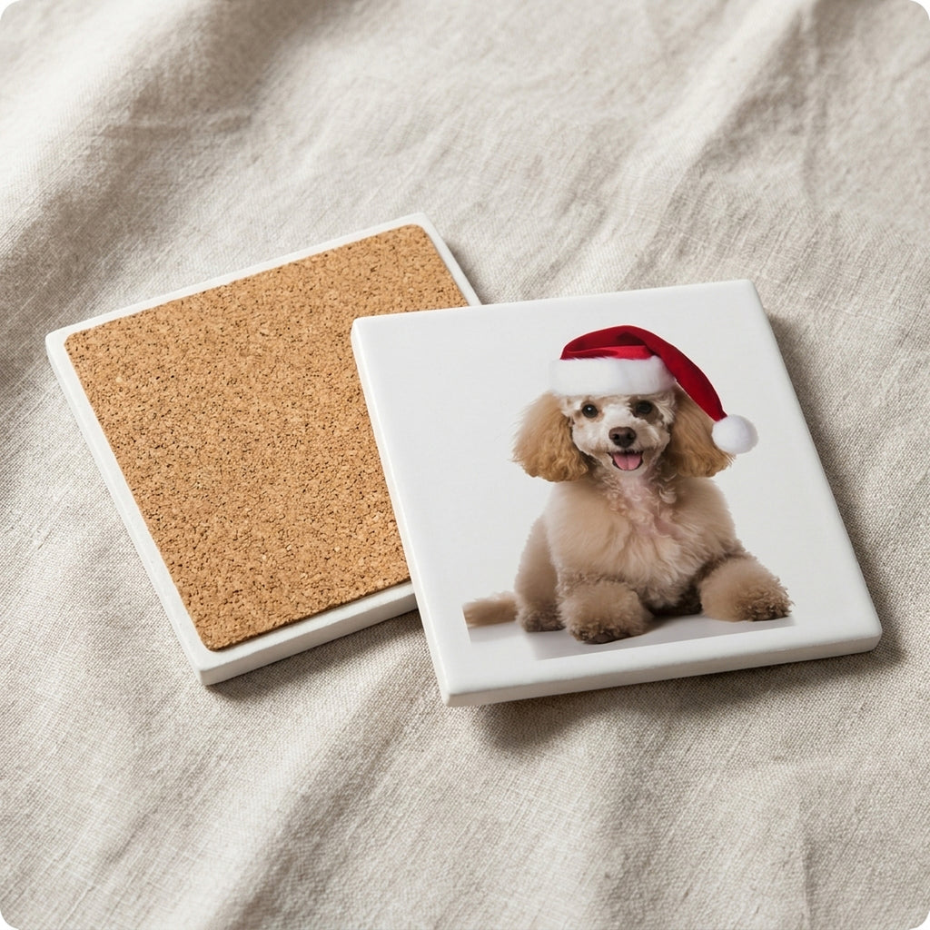 Poodle ceramic coasters set of 4, cork back