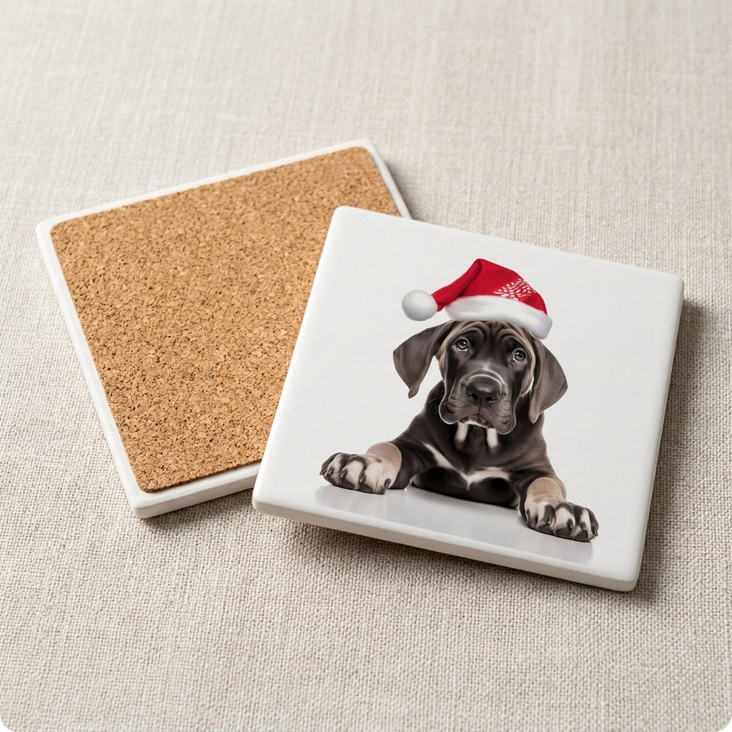 Great Dane Puppy ceramic coasters set of 4, cork back