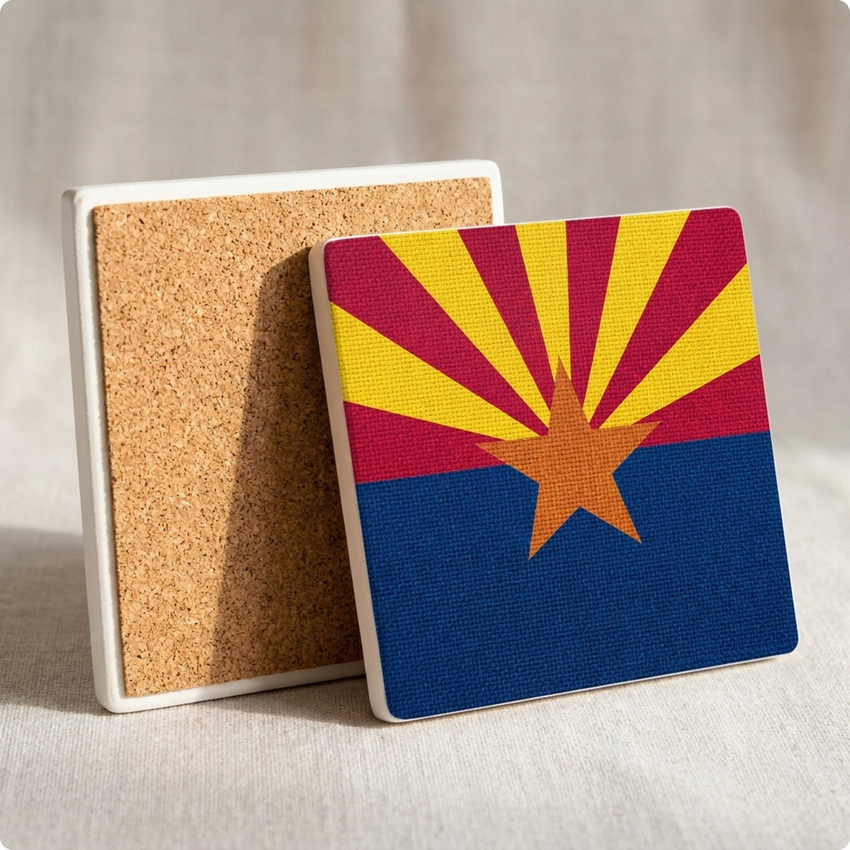 Arizona State Flag ceramic coasters set of 4, cork back
