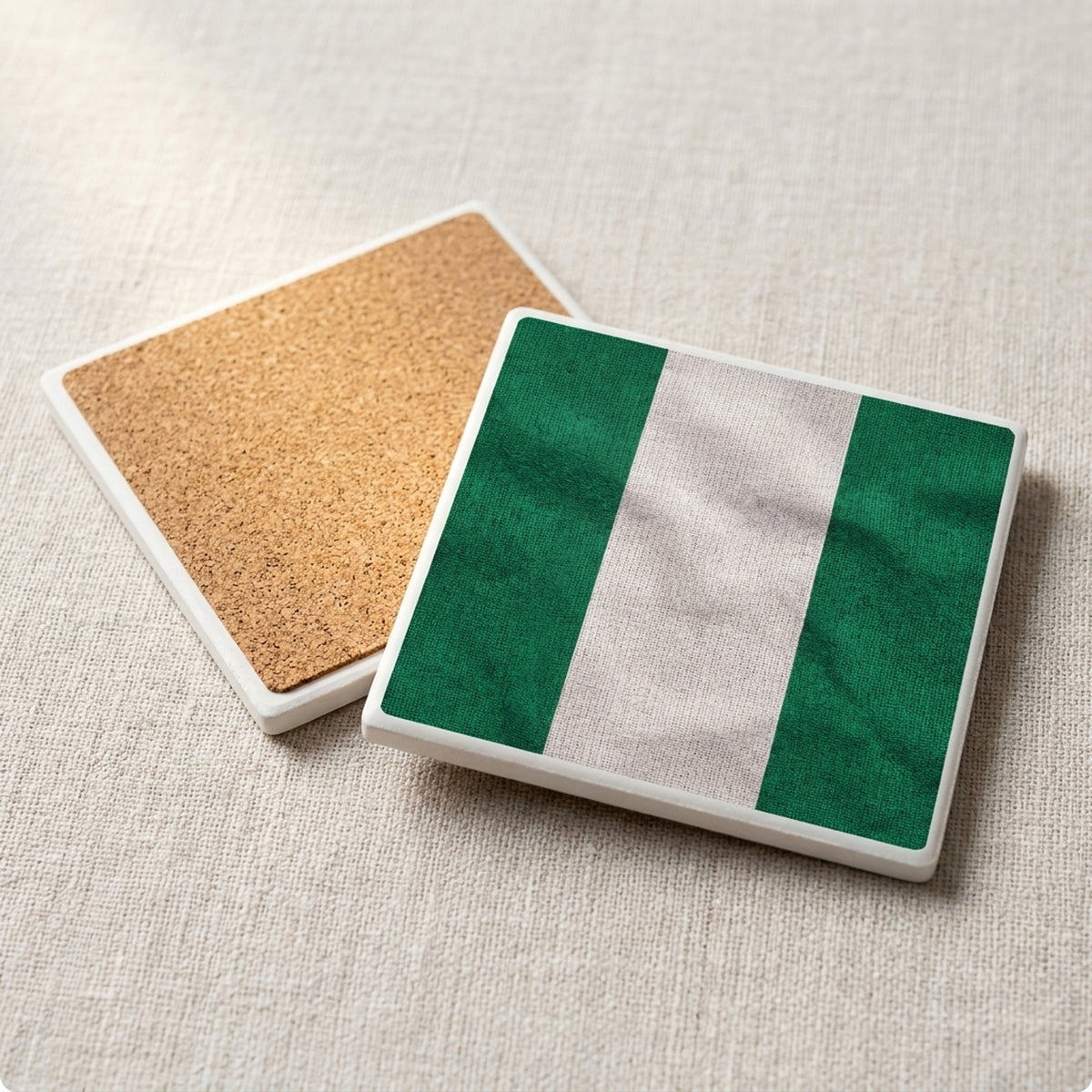 Nigeria Flag Pride ceramic coasters set of 4, cork back