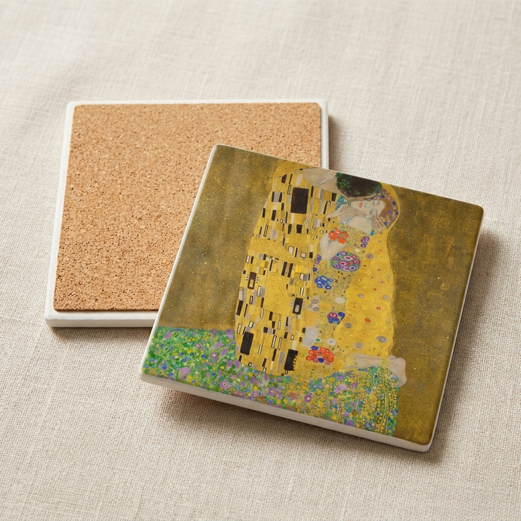The Kiss ceramic coasters set of 4, cork back