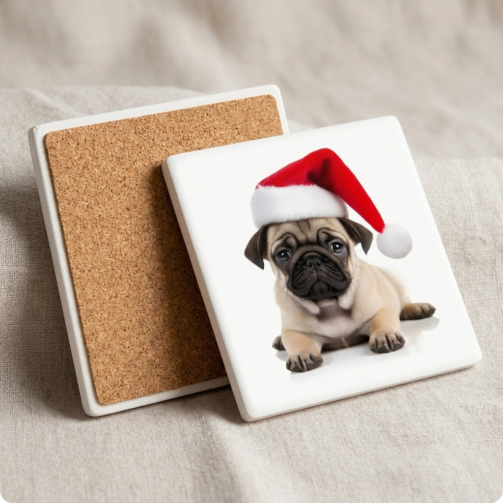 Pug Puppy ceramic coasters set of 4, cork back