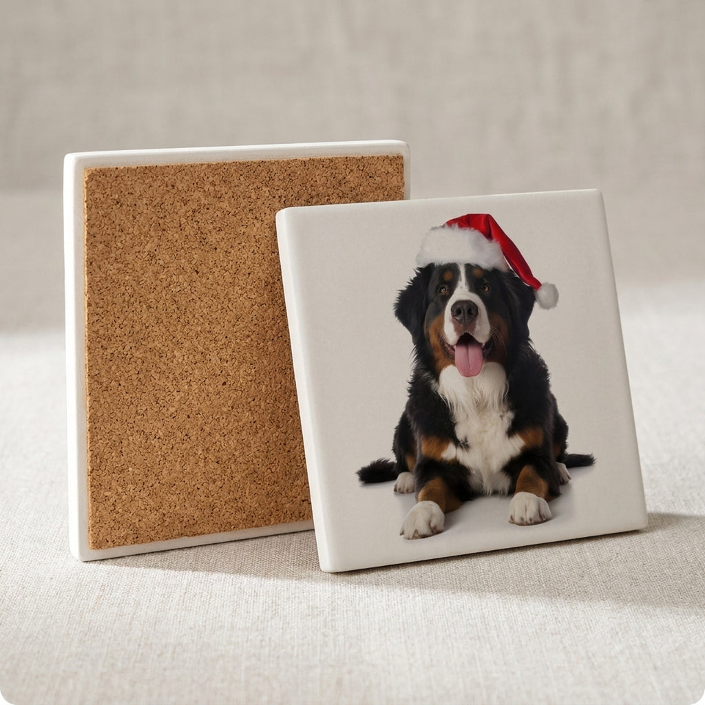 Bernese Mountain Dog ceramic coasters set of 4, cork back