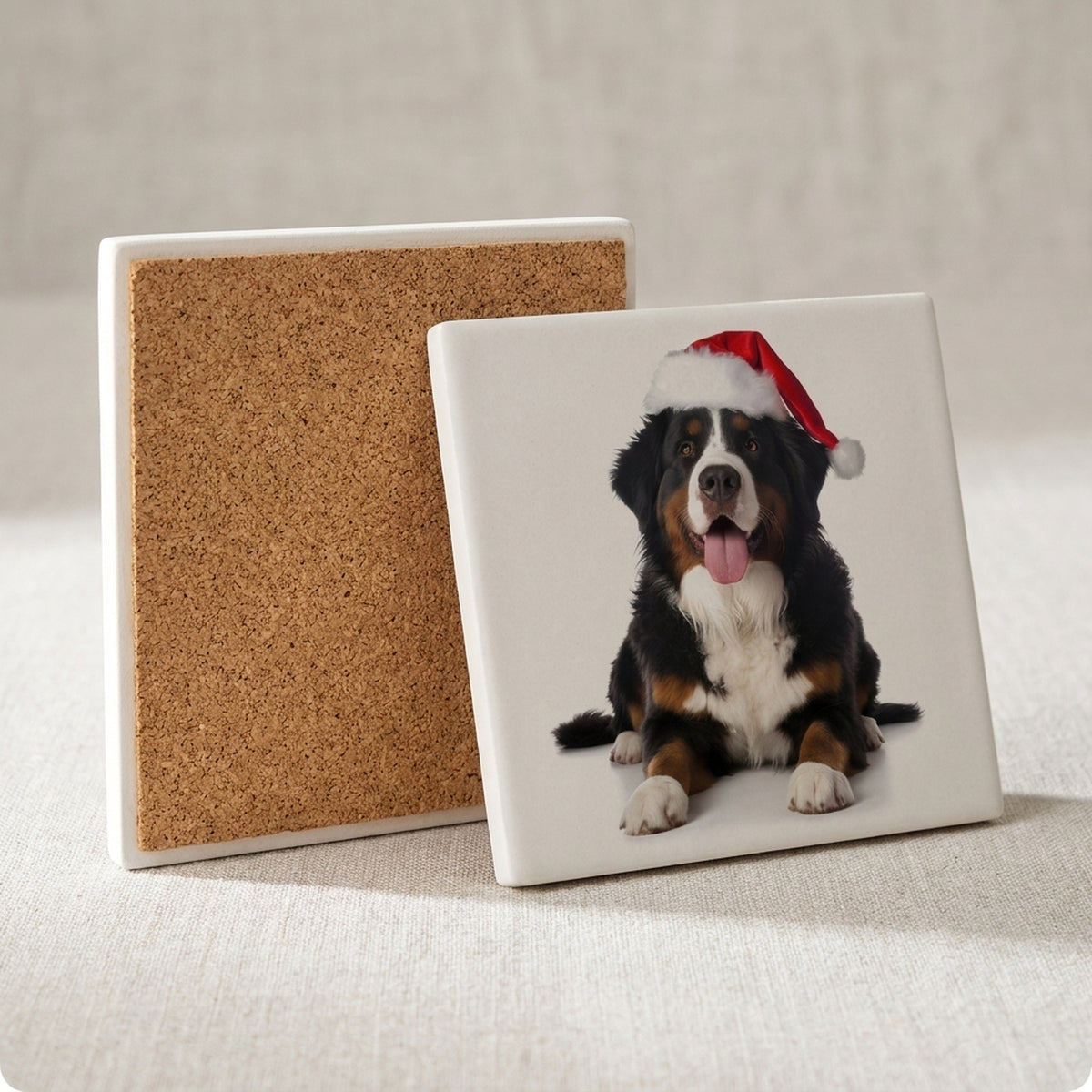 Bernese Mountain Dog ceramic coasters set of 4, cork back
