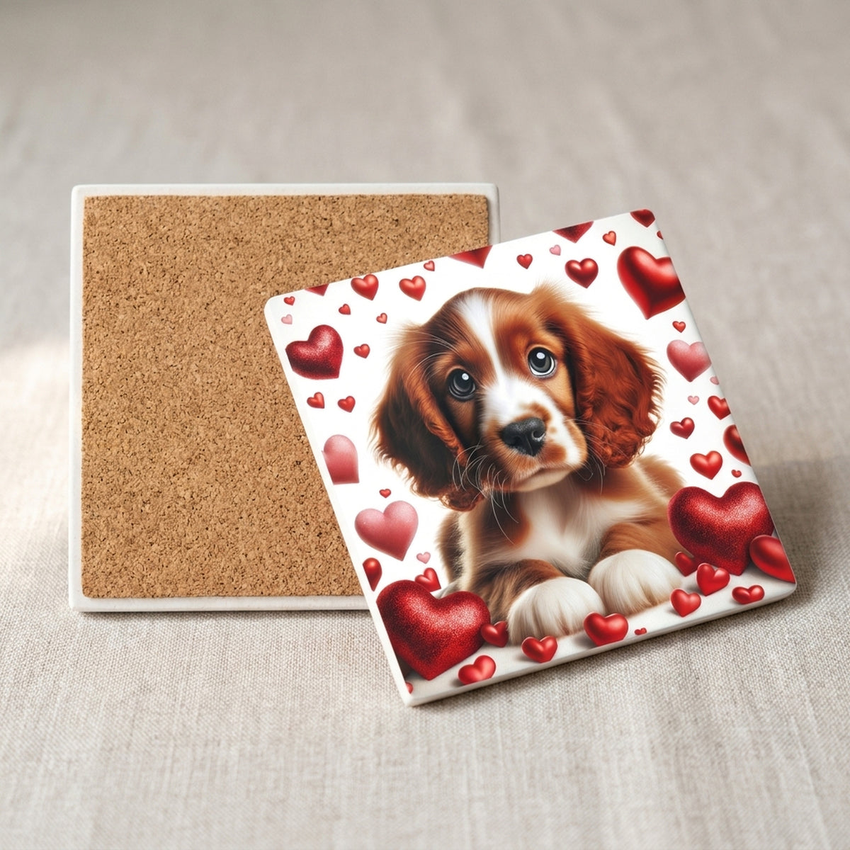 Cavalier King Charles Spaniel ceramic coasters set of 4, cork back