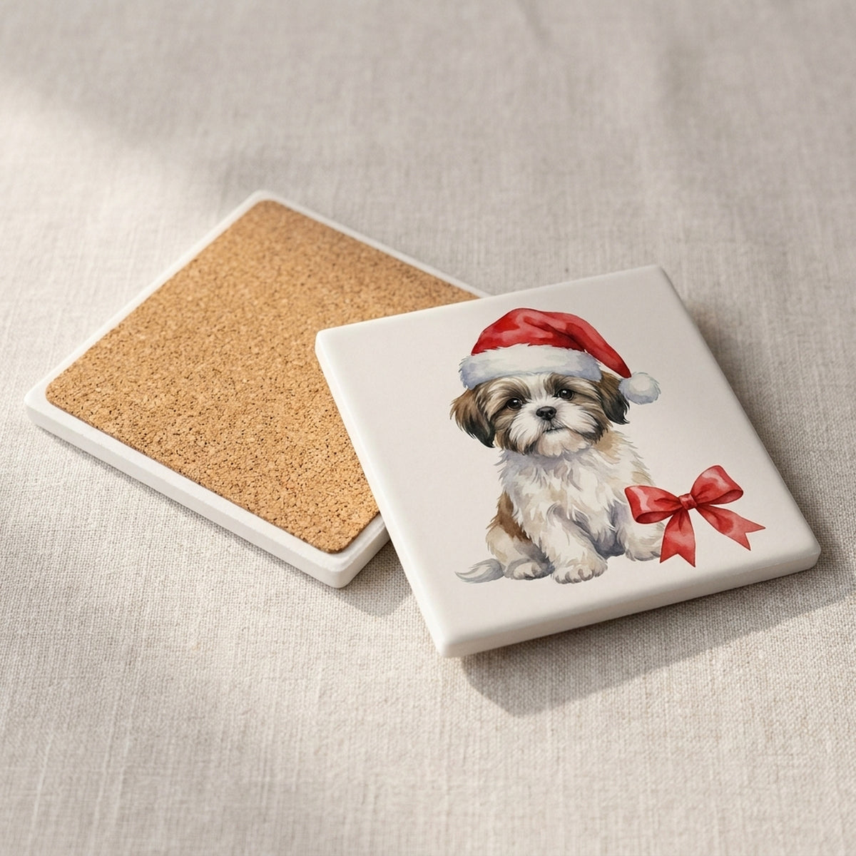 Lhasa Apso Puppy Drawing ceramic coasters set of 4, cork back