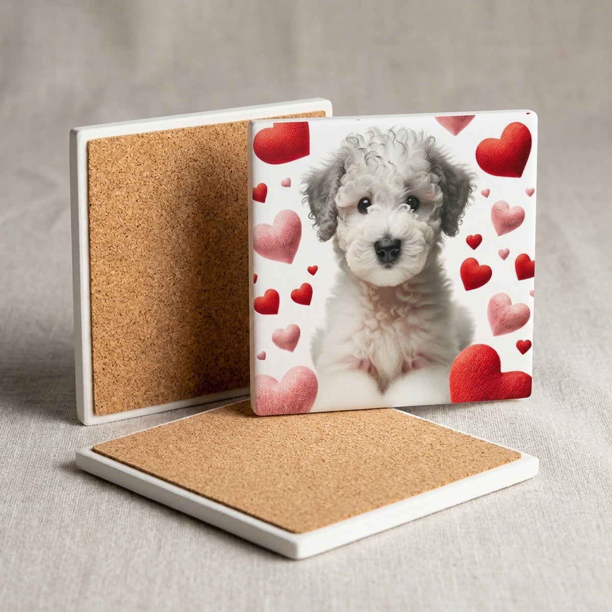 Bedlington Terrier ceramic coasters set of 4, cork back