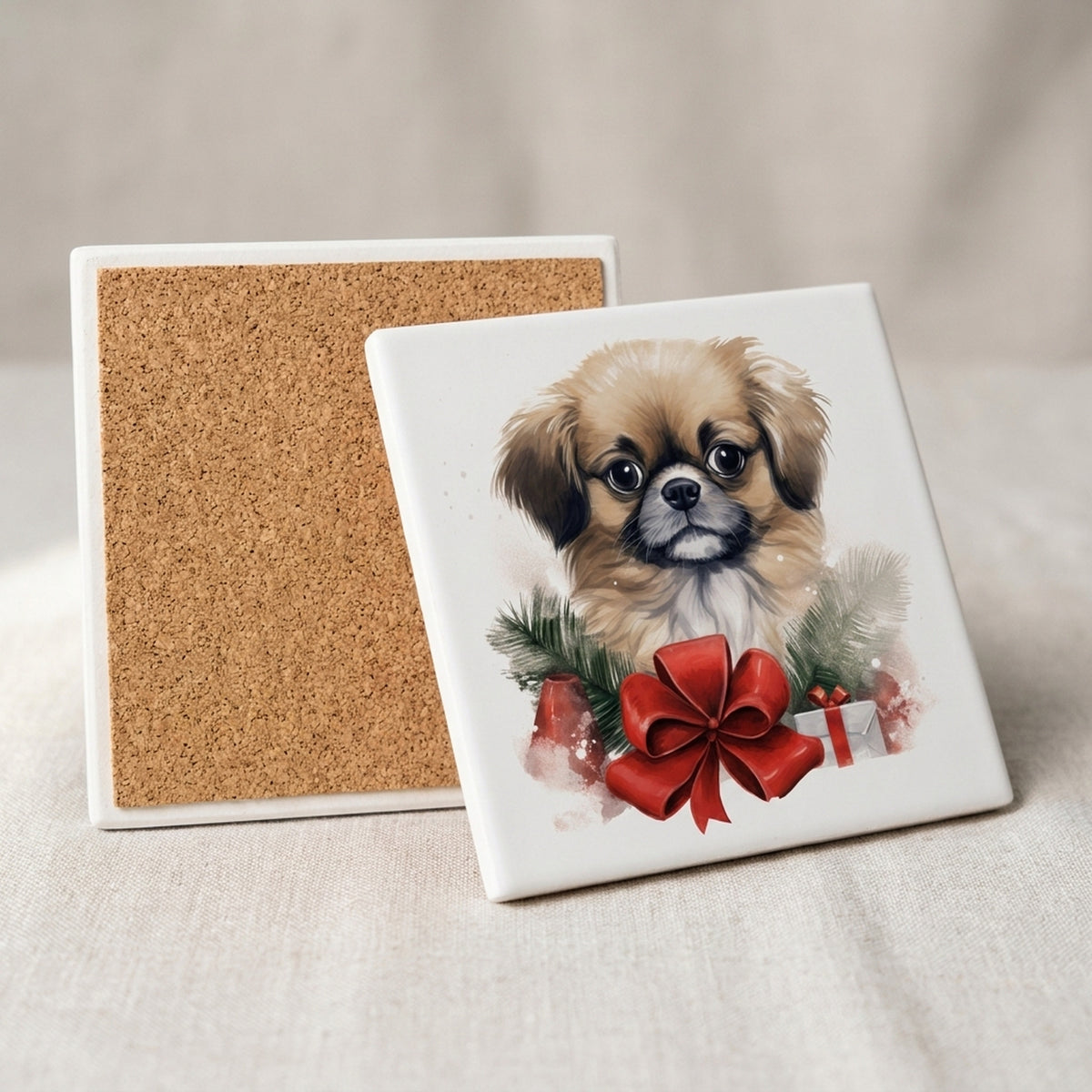 Tibetan Spaniel Puppy Drawing ceramic coasters set of 4, cork back