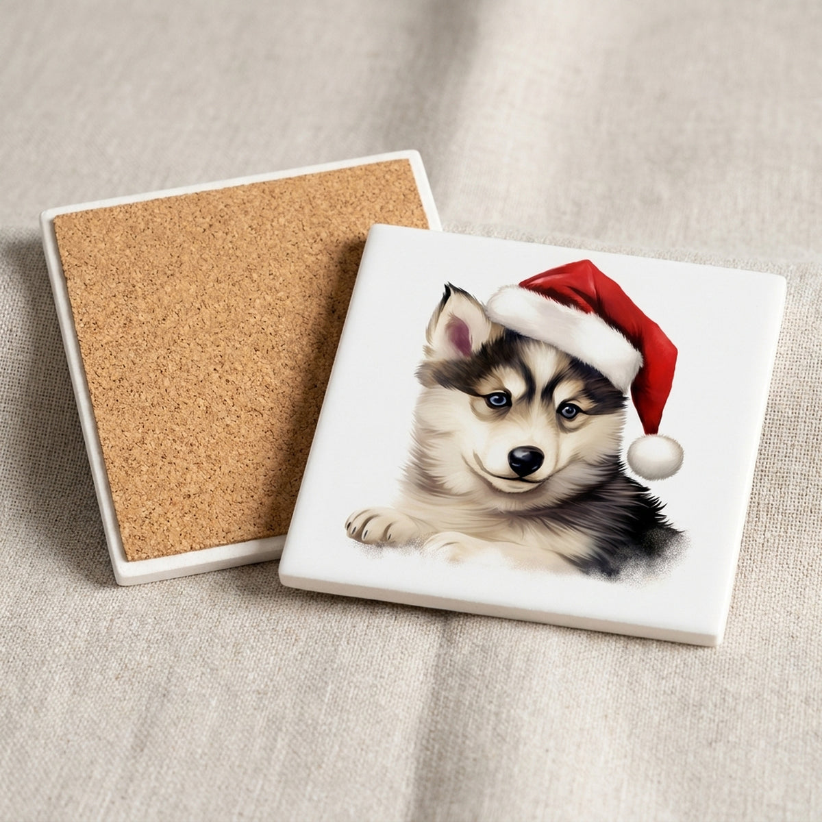 Siberian Husky Puppy Drawing ceramic coasters set of 4, cork back
