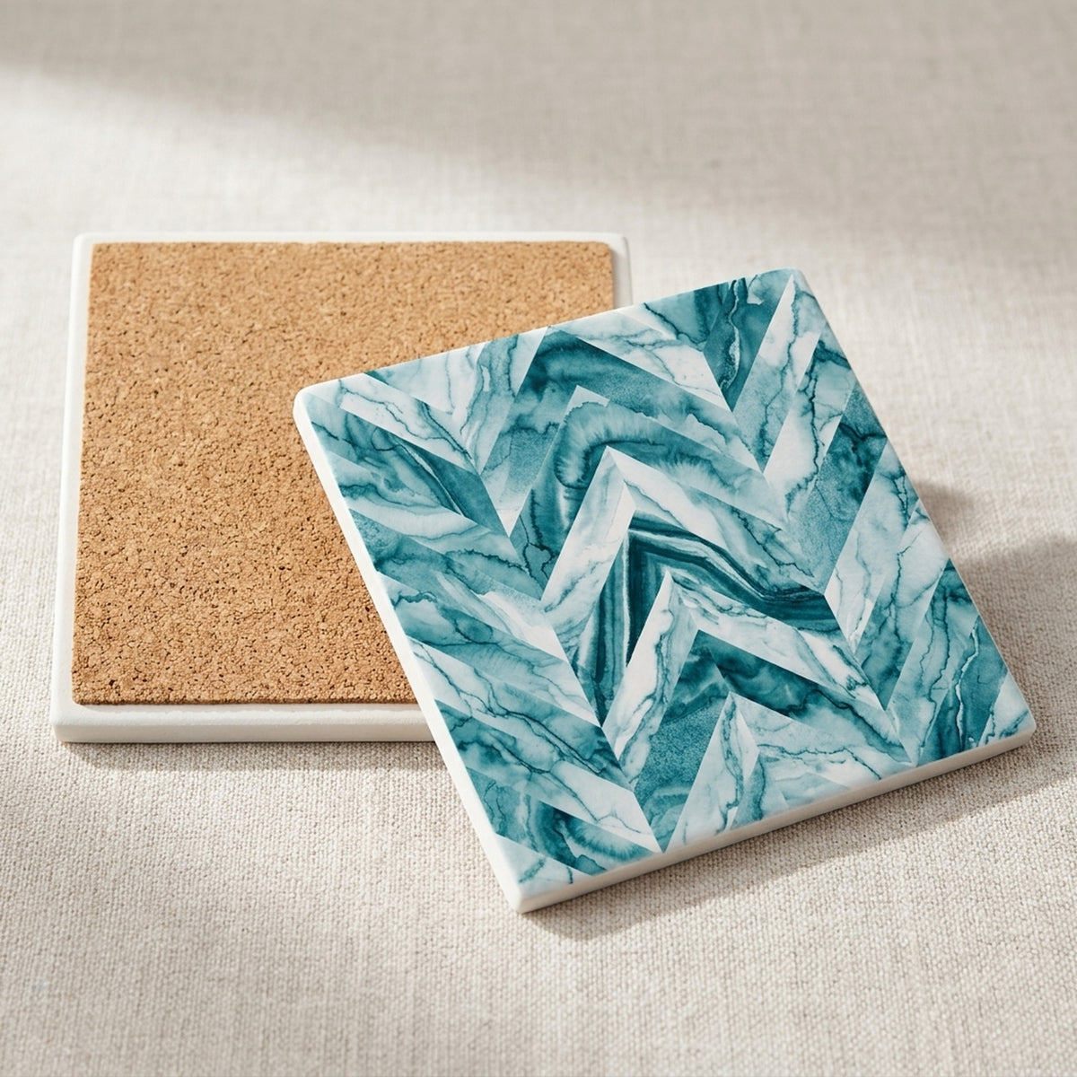 Chevron ceramic coasters set of 4, cork back