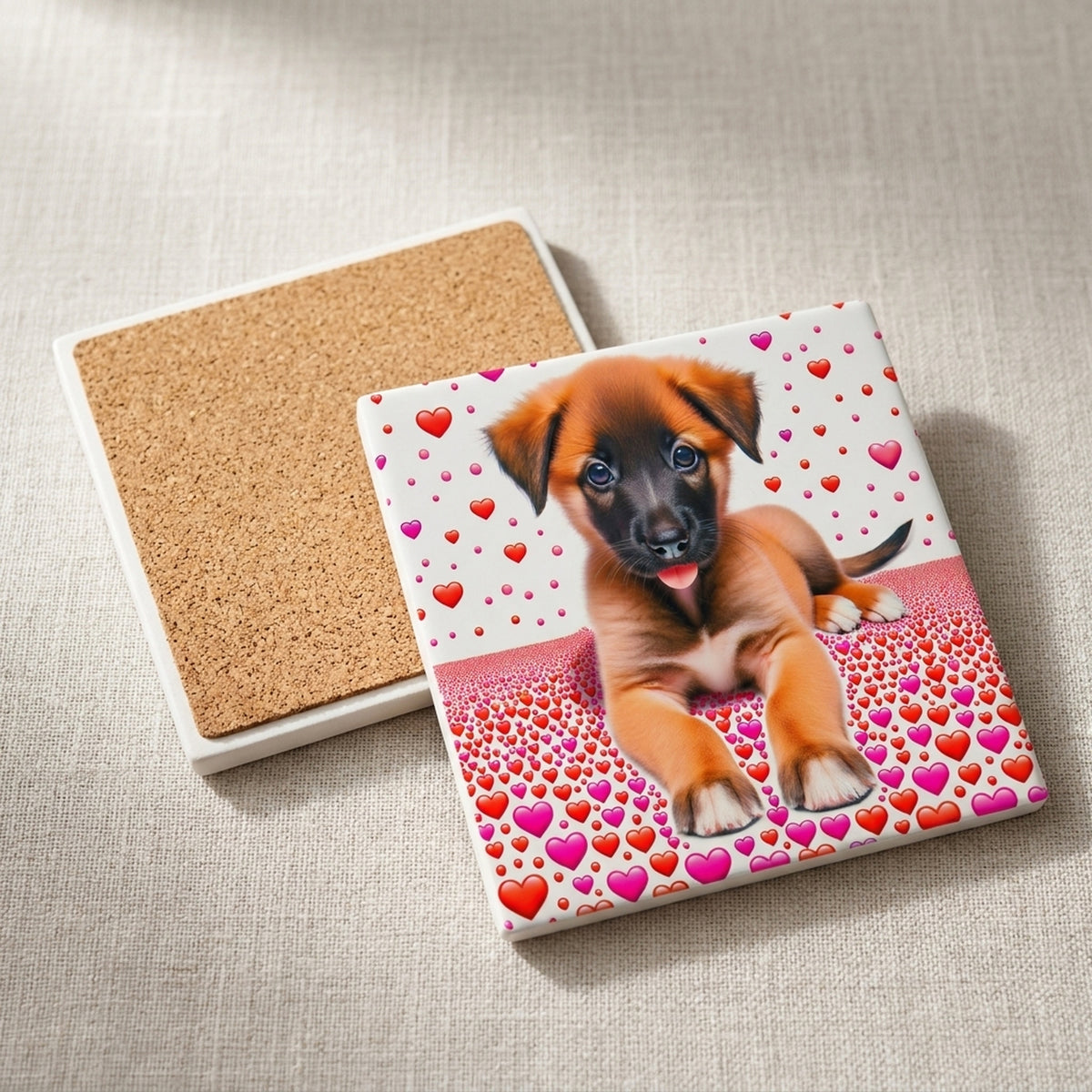 Belgian Malinois ceramic coasters set of 4, cork back