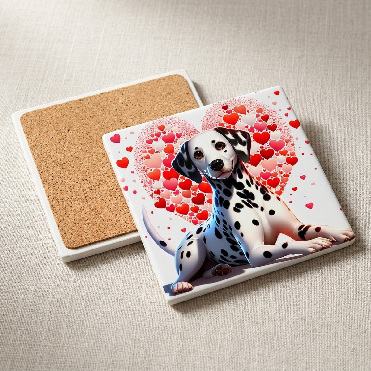 Dalmatian ceramic coasters set of 4, cork back