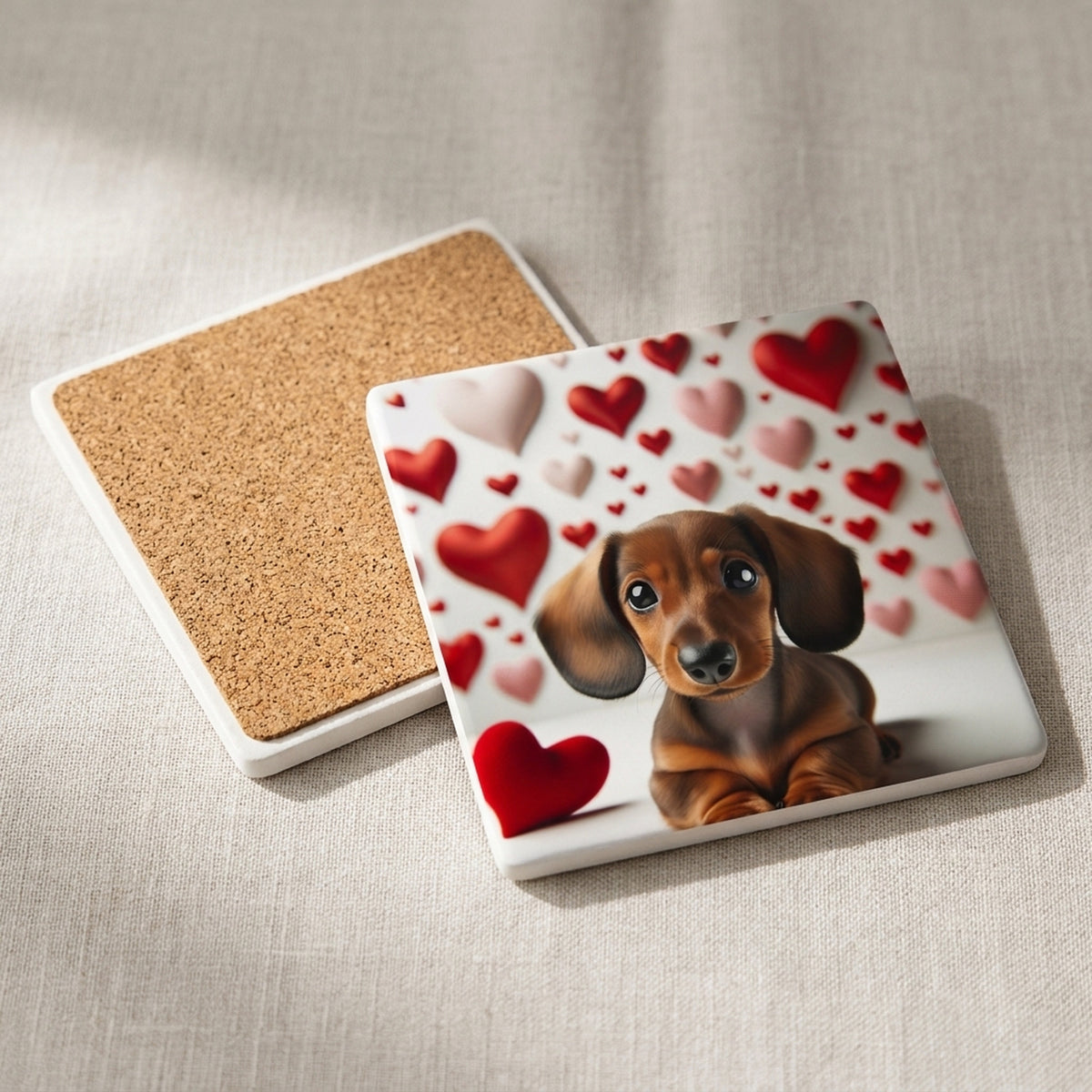 Dachshund ceramic coasters set of 4, cork back