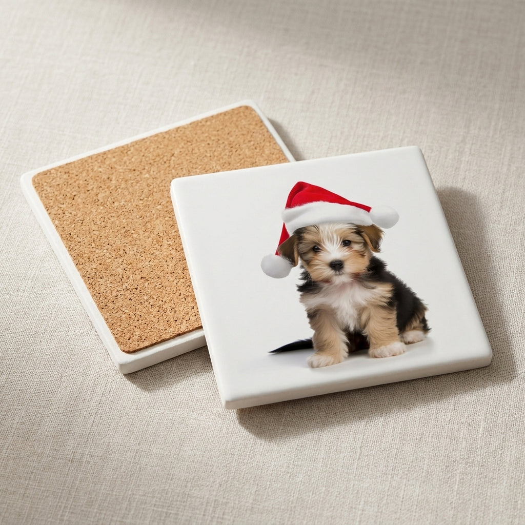 Biewer Terrier Puppy ceramic coasters set of 4, cork back