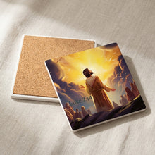 Golden Heavenly Light ceramic coasters set of 4, cork back