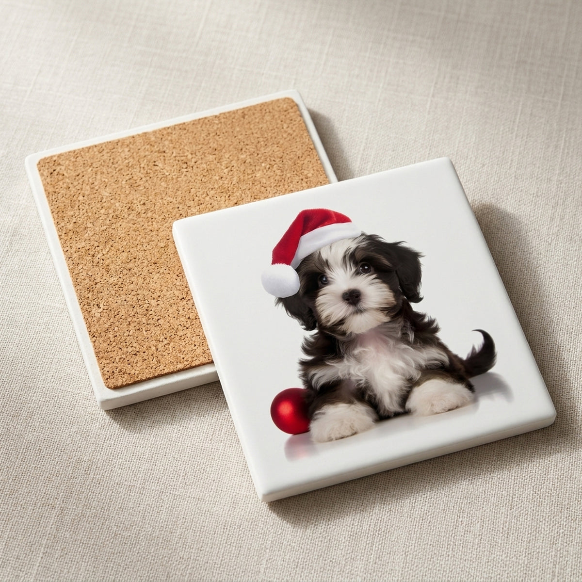 Havanese Puppy ceramic coasters set of 4, cork back