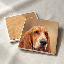 Basset Hound Portrait ceramic coasters set of 4, cork back