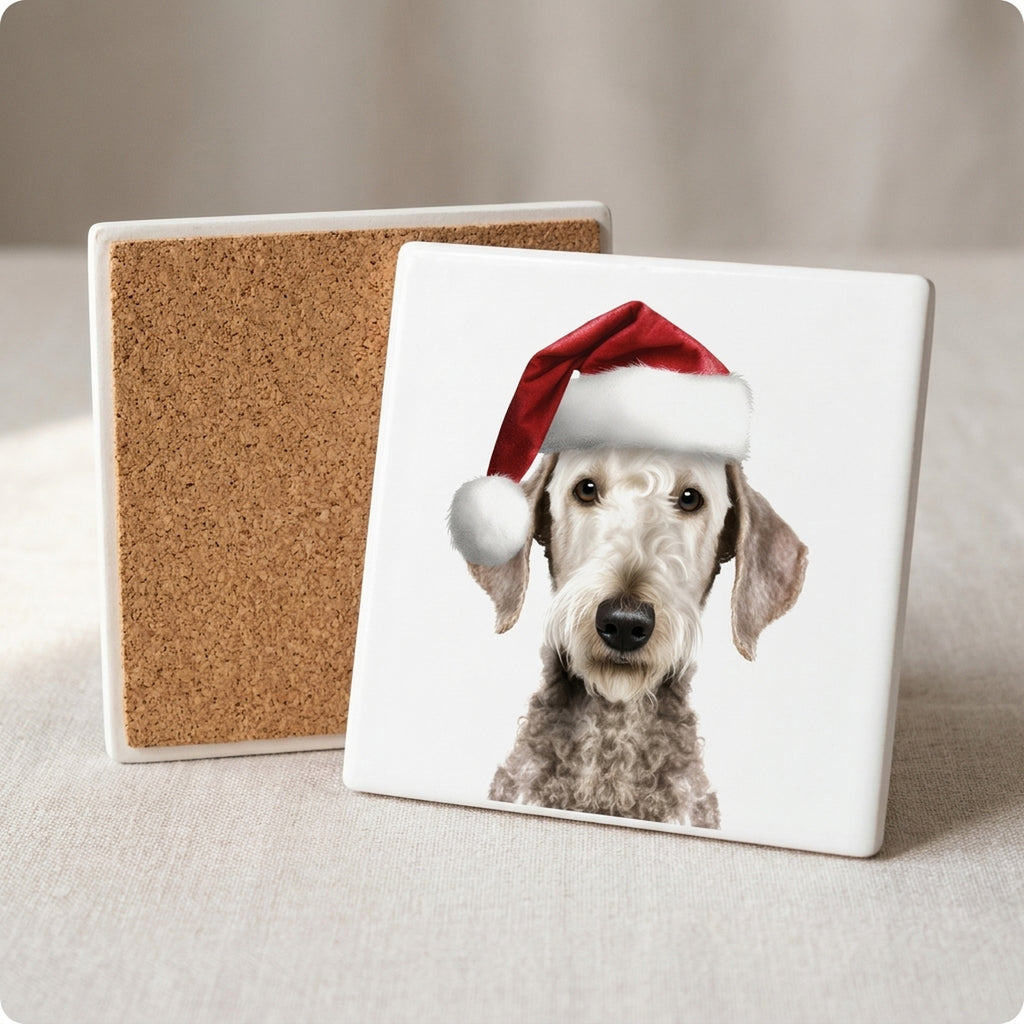Bedlington Terrier ceramic coasters set of 4, cork back