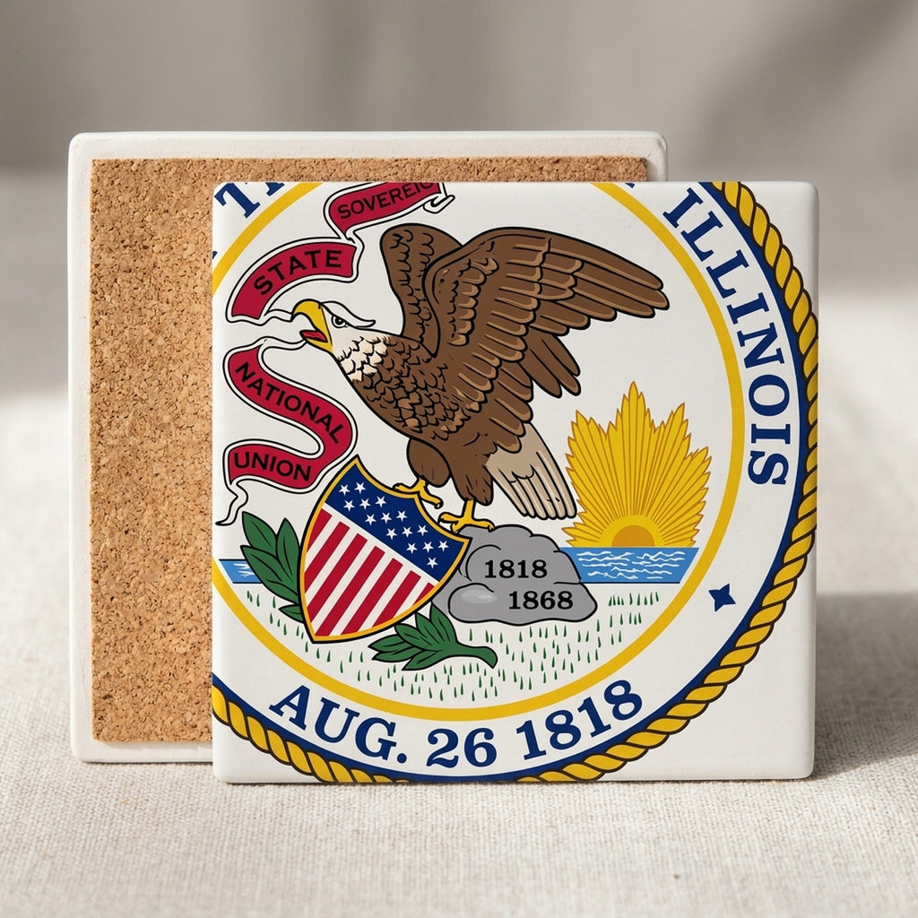 Illinois State Flag ceramic coasters set of 4, cork back