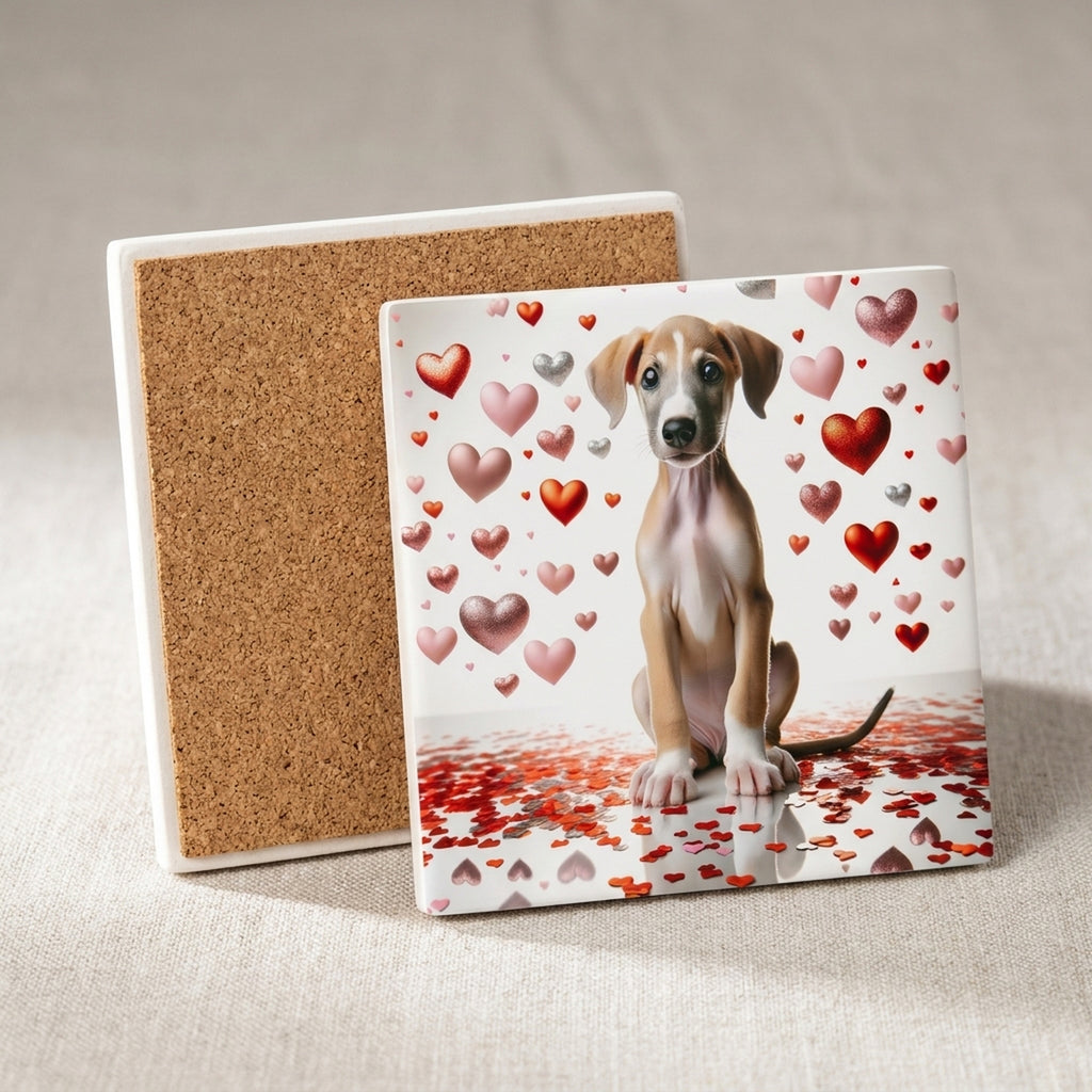 Whippet ceramic coasters set of 4, cork back