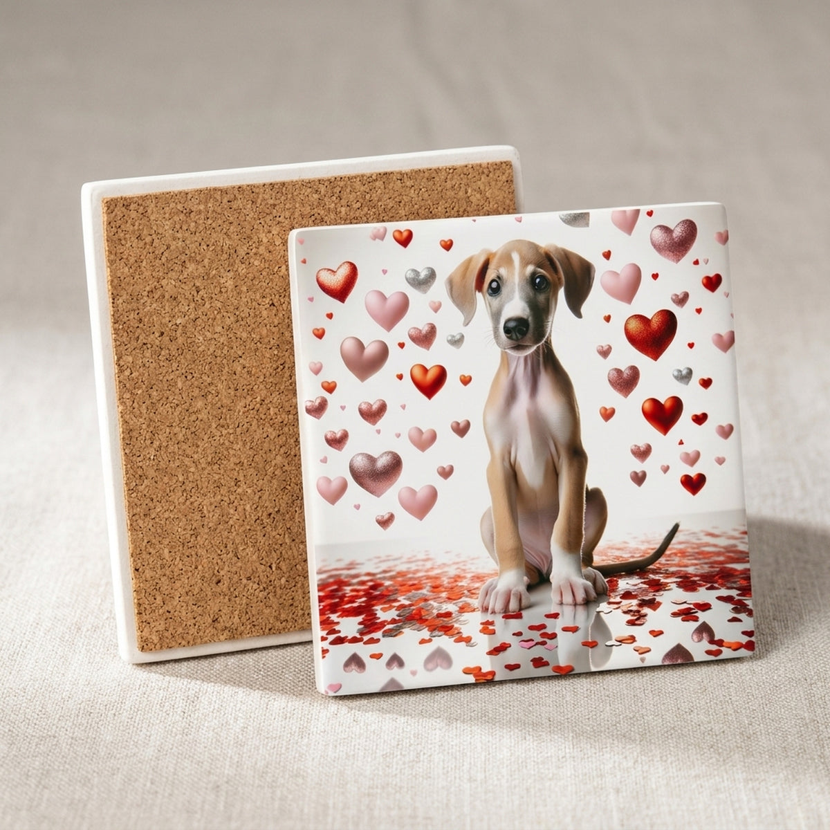 Whippet ceramic coasters set of 4, cork back