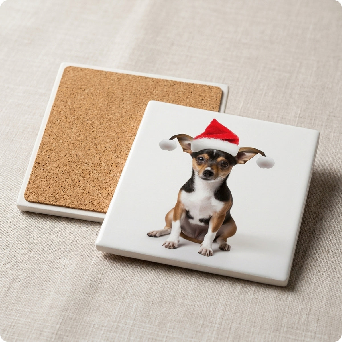 Toy Fox Terrier ceramic coasters set of 4, cork back