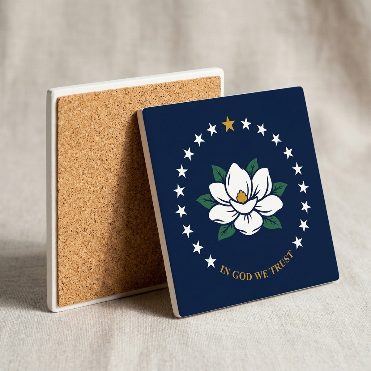 Mississippi State Flag ceramic coasters set of 4, cork back