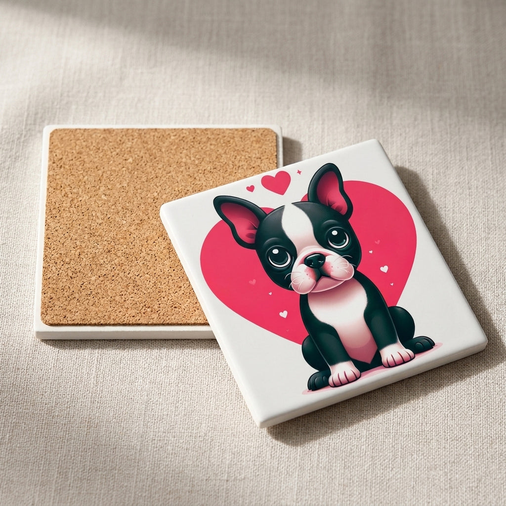 Boston Terrier ceramic coasters set of 4, cork back