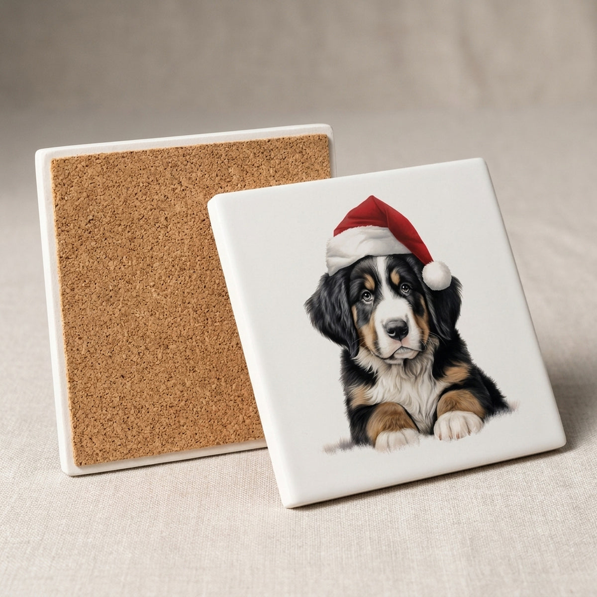 Greater Swiss Mountain Dog Puppy Drawing ceramic coasters set of 4, cork back