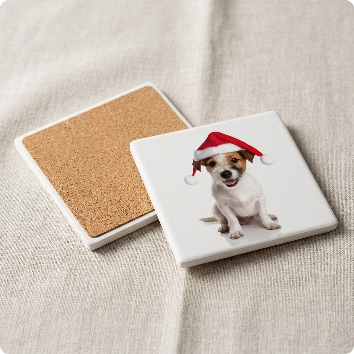 Parson Russell Terrier ceramic coasters set of 4, cork back