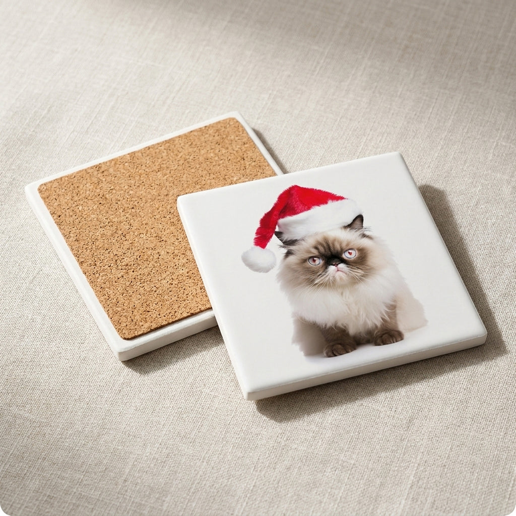 Himalayan Cat ceramic coasters set of 4, cork back