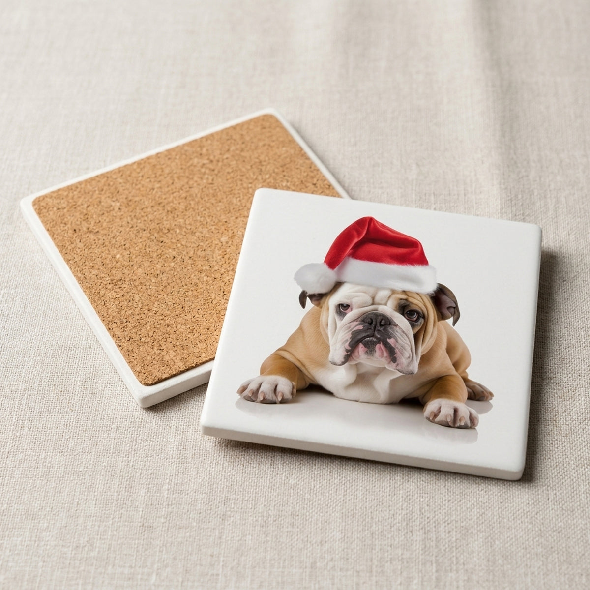 Bulldog ceramic coasters set of 4, cork back