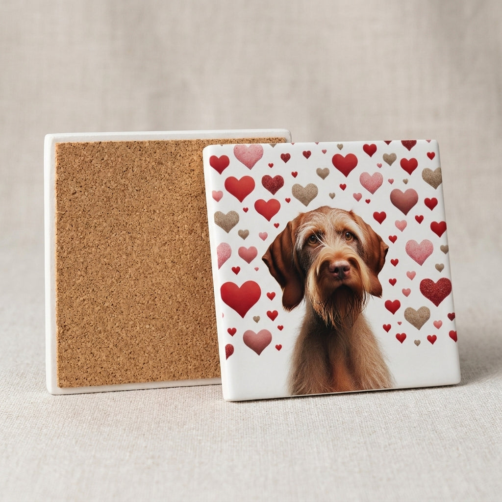 Wirehaired Vizsla ceramic coasters set of 4, cork back