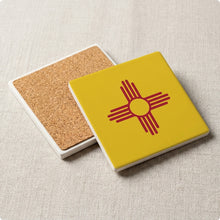New Mexico State Flag ceramic coasters set of 4, cork back