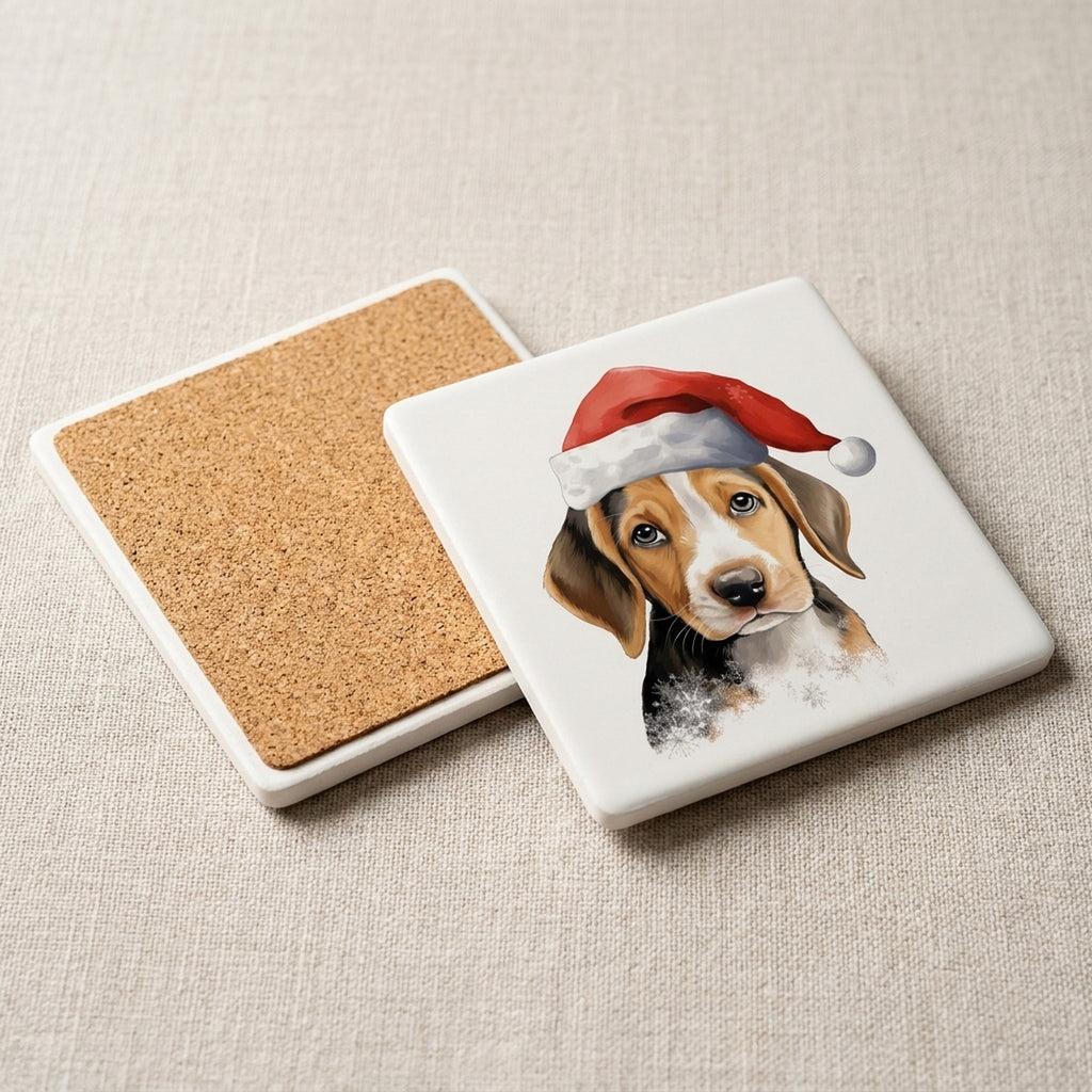 American Foxhound Puppy Drawing ceramic coasters set of 4, cork back