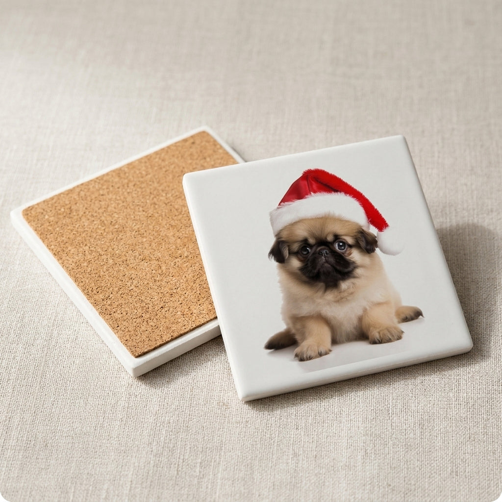Pekingese Puppy ceramic coasters set of 4, cork back