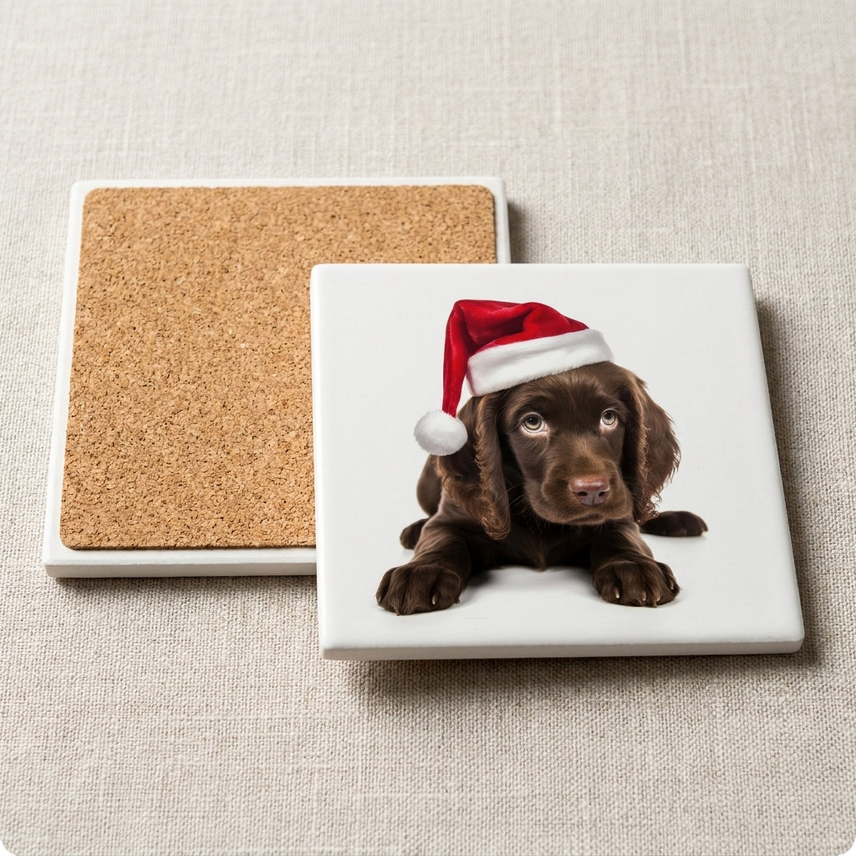 Field Spaniel Puppy ceramic coasters set of 4, cork back