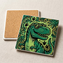 Dino T-Rex ceramic coasters set of 4, cork back